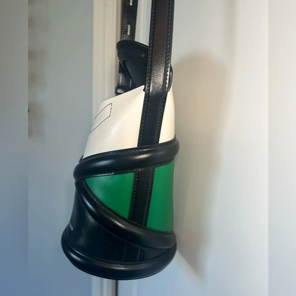 Alexander McQueen Curve Crossbody Bucket Bag | Green Black Leather | NWT - Picture 6 of 14